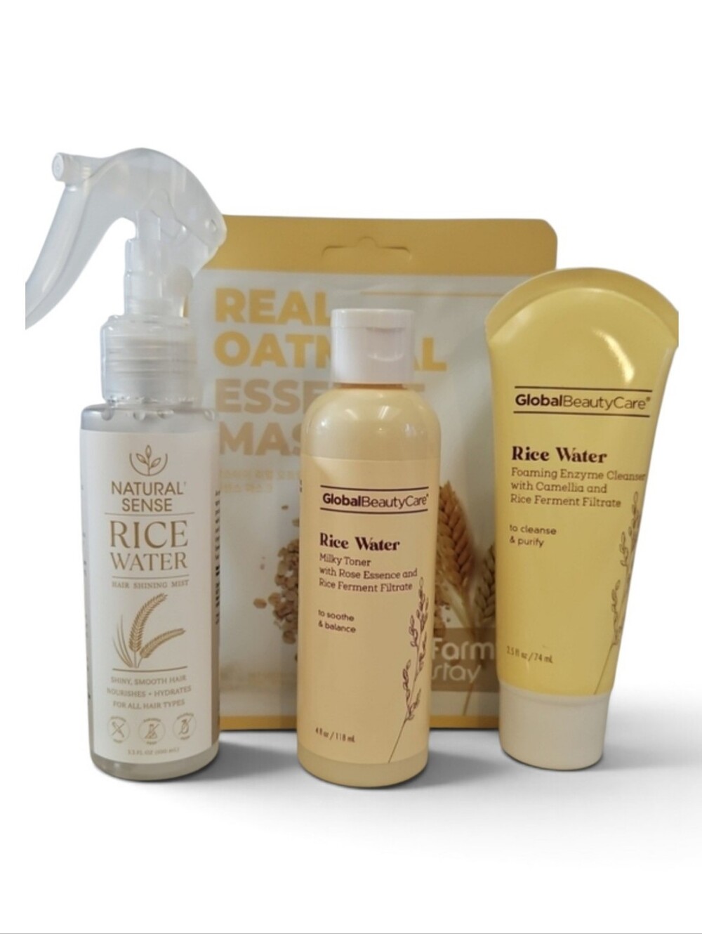 COMPLETE SKINCARE 4-PIECE BUNDLE RICE H2O, MILKY TONER, OATMEAL MASK & HAIR MIST